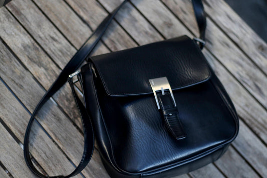 90s ESPRIT Leather Hand Bag | Women's Vintage Minimalist Black Shoulder bag | Capusule Wardrobe Bag