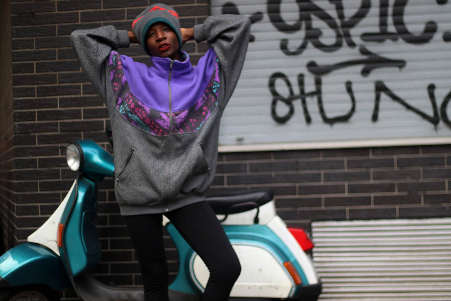 90s Purple Fleece| Vintage Unisex Winter Zippered Sweatshirts| Women's Sporty Sweater| Crazy Pattern Men's Knit