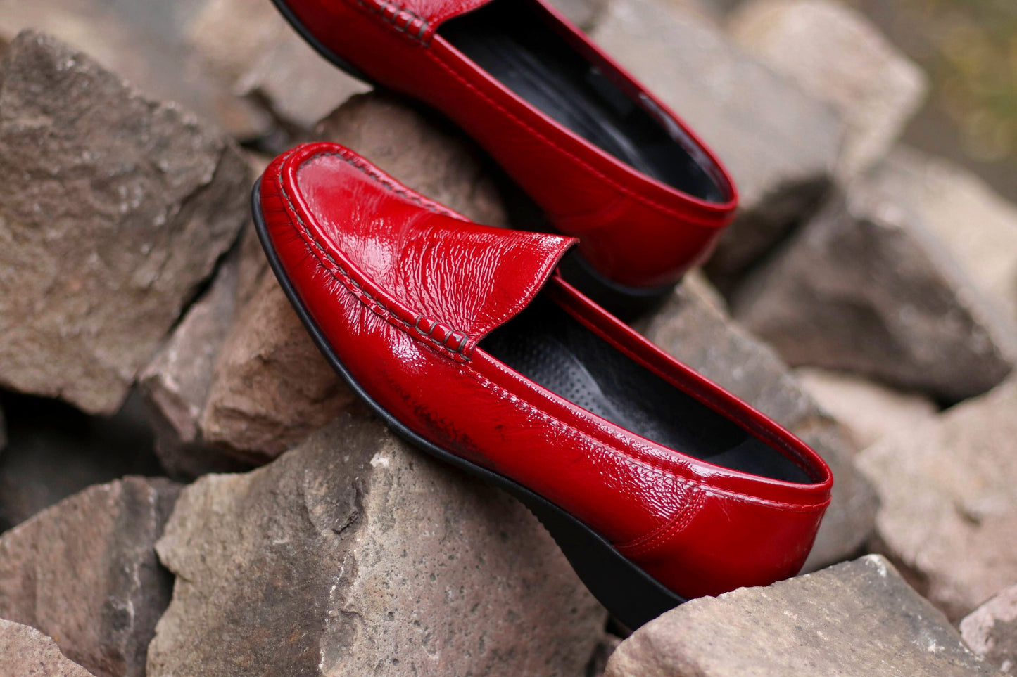 90s Red ARA Loafers| Vintage Women's Minimalist Slip ins| Preppy Flat Everyday Shoes