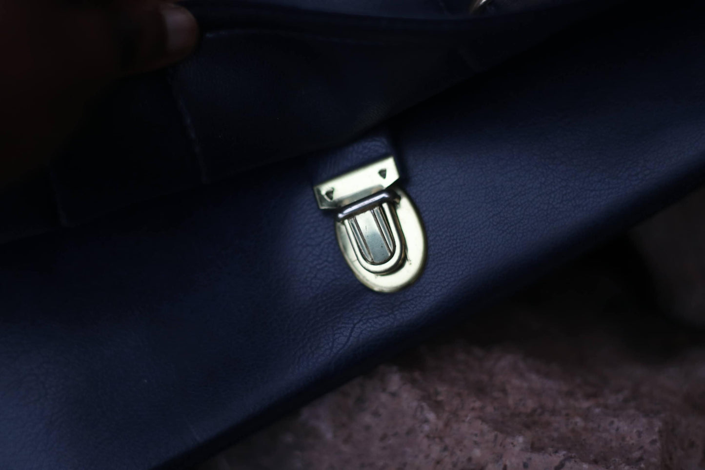 70s Women's Leather Bag| Vintage Minimalist Bag | Classic Everyday Navy Blue Mini Handbag