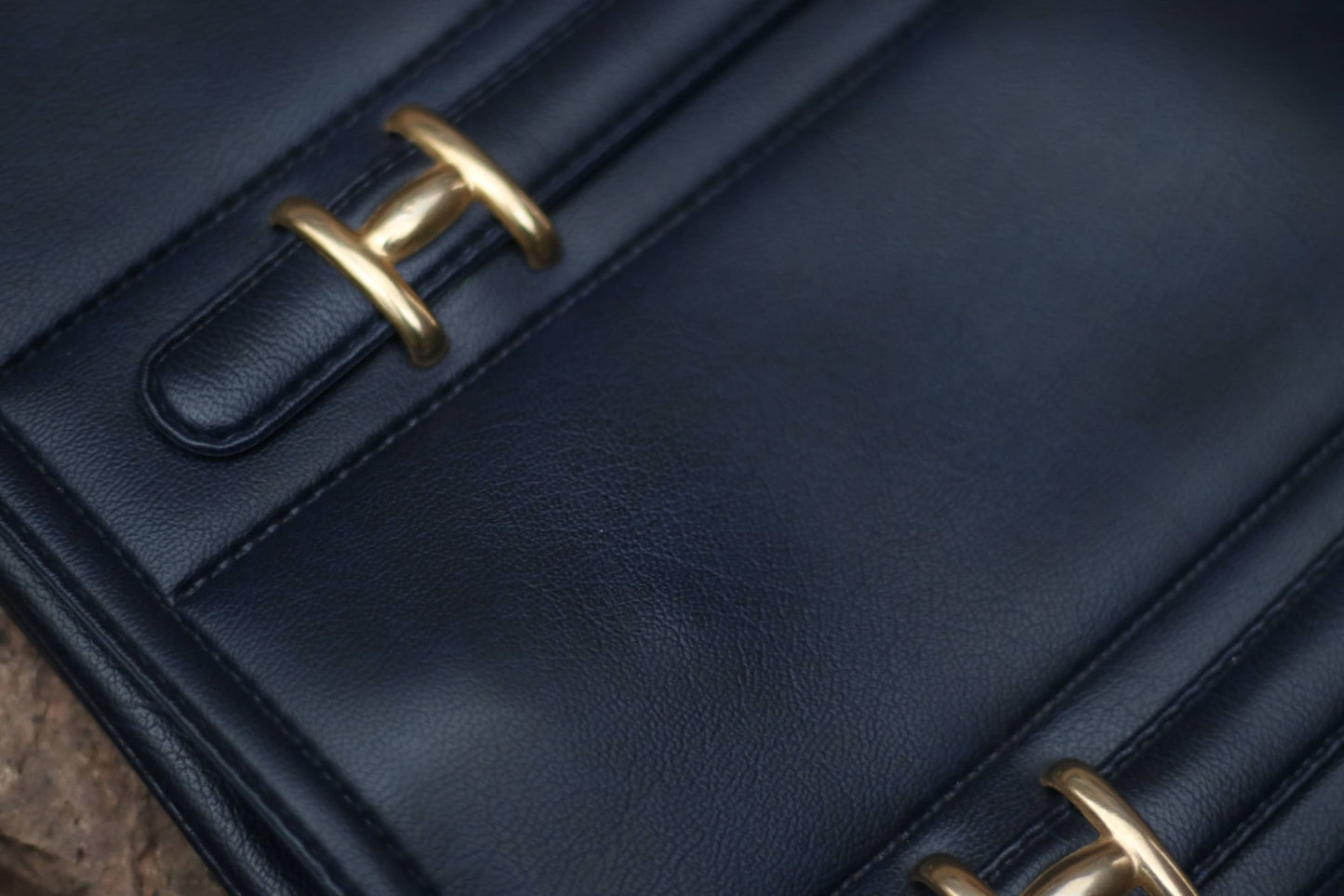 70s Women's Leather Bag| Vintage Minimalist Bag | Classic Everyday Navy Blue Mini Handbag