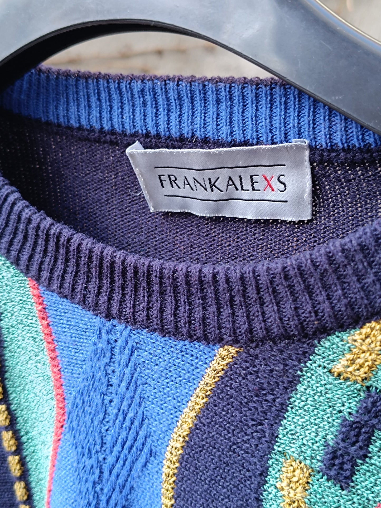90s Frank Alexs Crazy Print Sweater| Vintage Blue Patterned Sweater| Women's Colorful Winter Knit| Cosby Style Men's Sweater