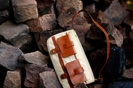 y2k Canvas and Leather Bag| Vintage Women's Minimalist Compact Handbag in Brown| Capsule wardrobe bag