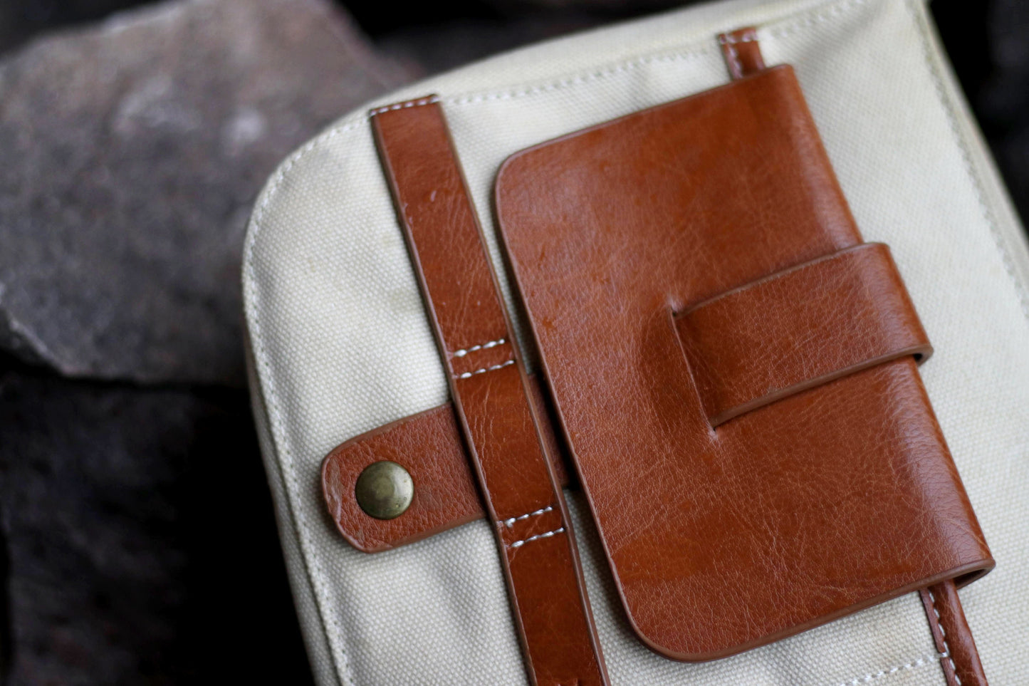 y2k Canvas and Leather Bag| Vintage Women's Minimalist Compact Handbag in Brown| Capsule wardrobe bag