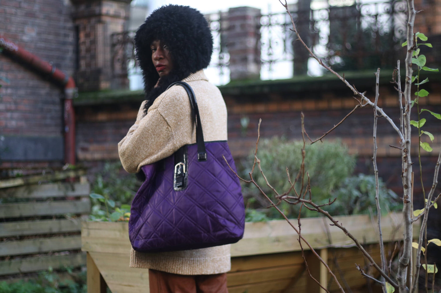 Vintage Brown Short-Sleeved Textured Wool Blend Winter Knit