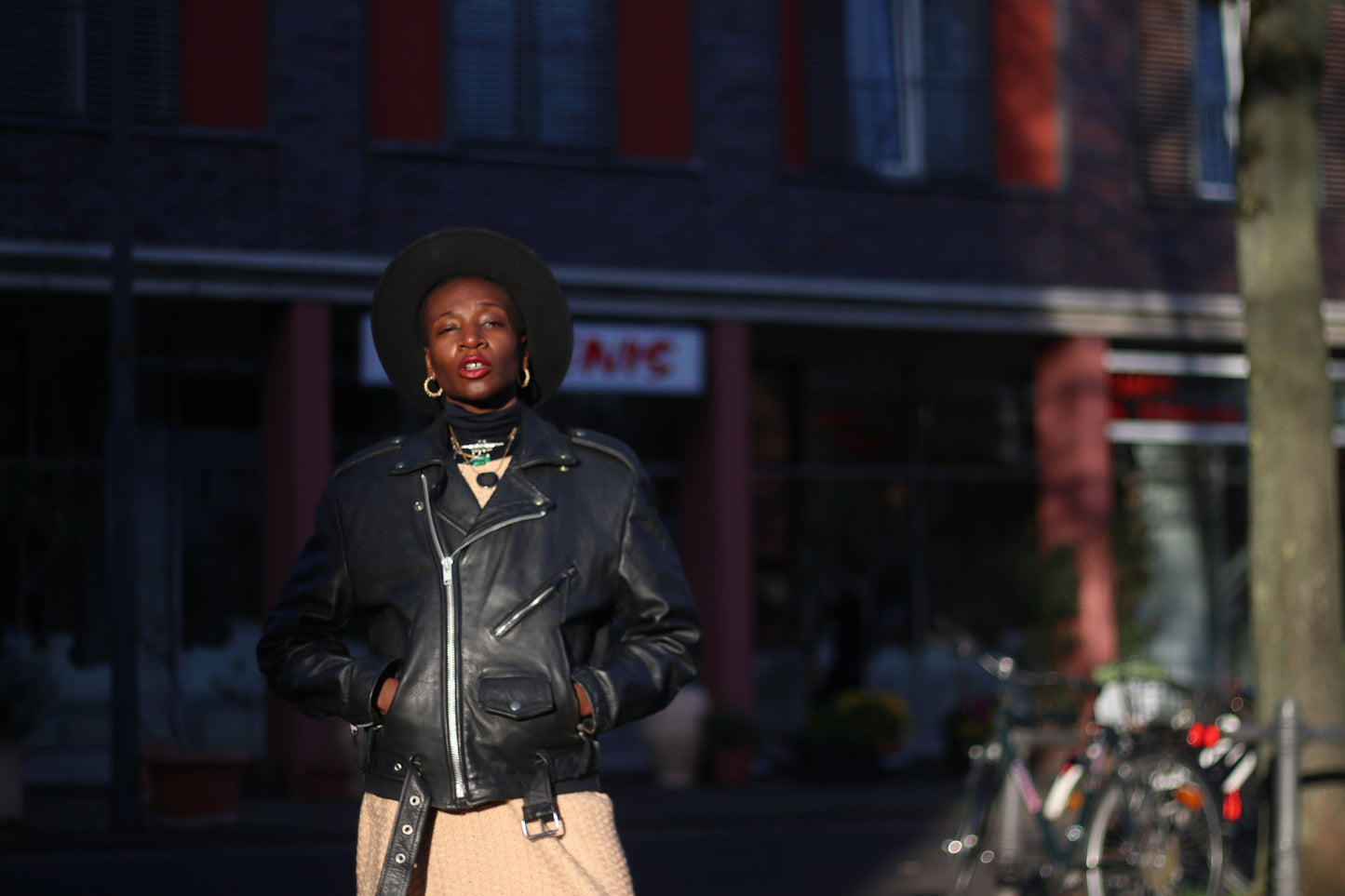 90s Biker Leather Jacket| Vintage Women's Black Tough-luxe Minimalist Coat.