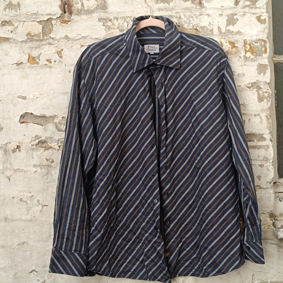 Vintage Striped Shirt | 90s Blue Cotton Button Down - Men XXL