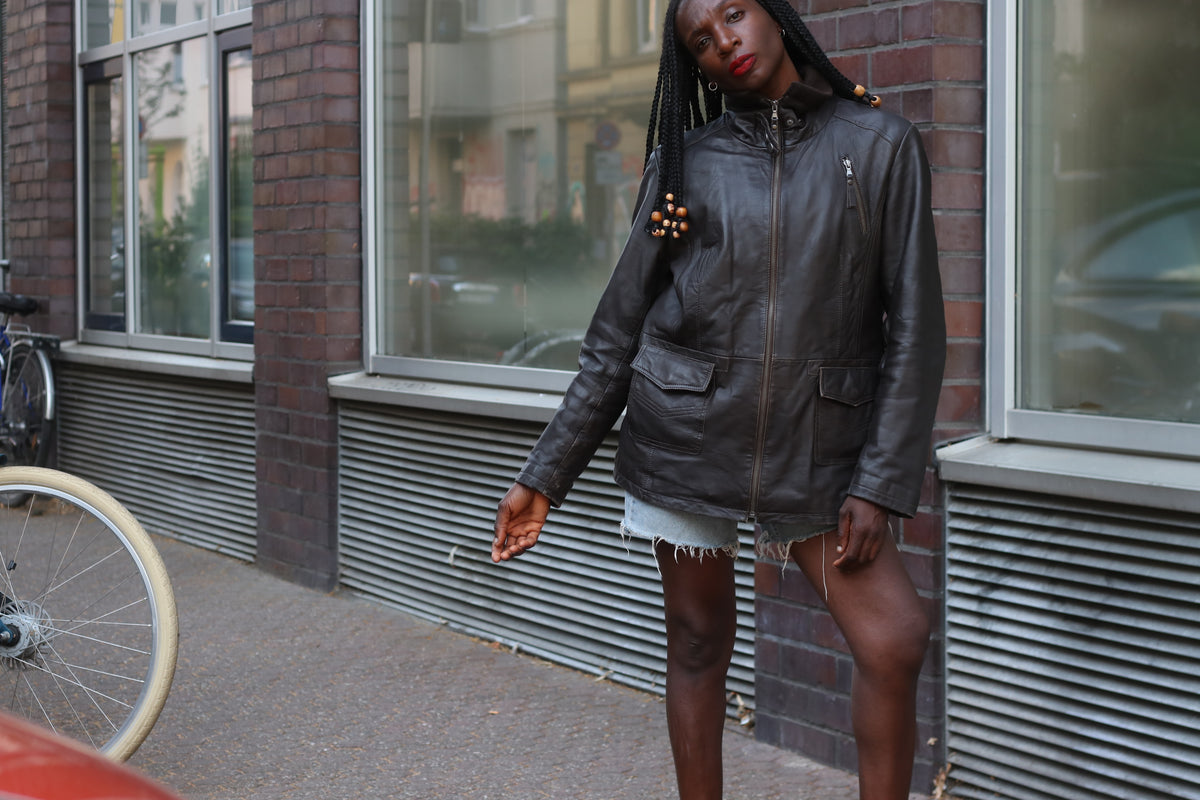 Leather Jacket - Vintage 90s Dark Brown - Fits Size 42 L