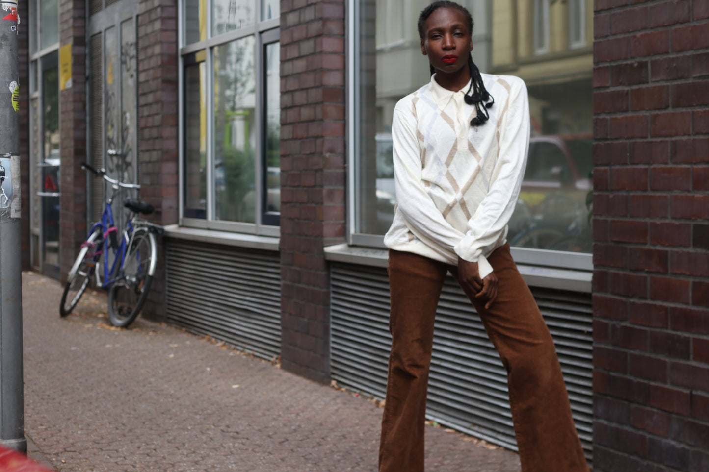 Argyle Sweater | Vintage 70s Guy de Bérac Cream Knit Polo | M/L