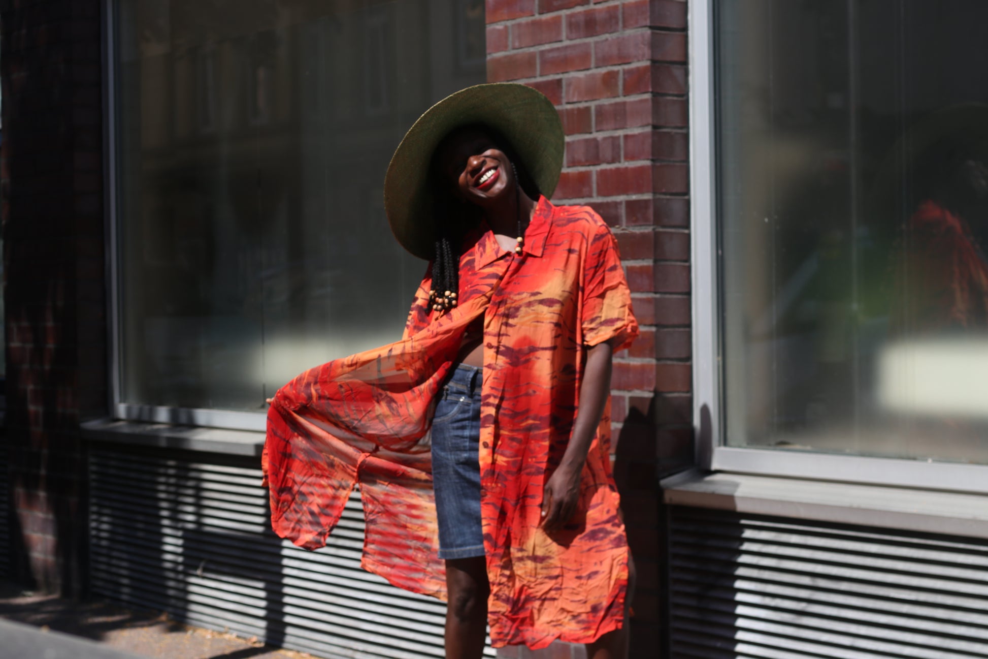 Vintage 90s Abstract Print Viscose Shirt Dress in Orange & Red