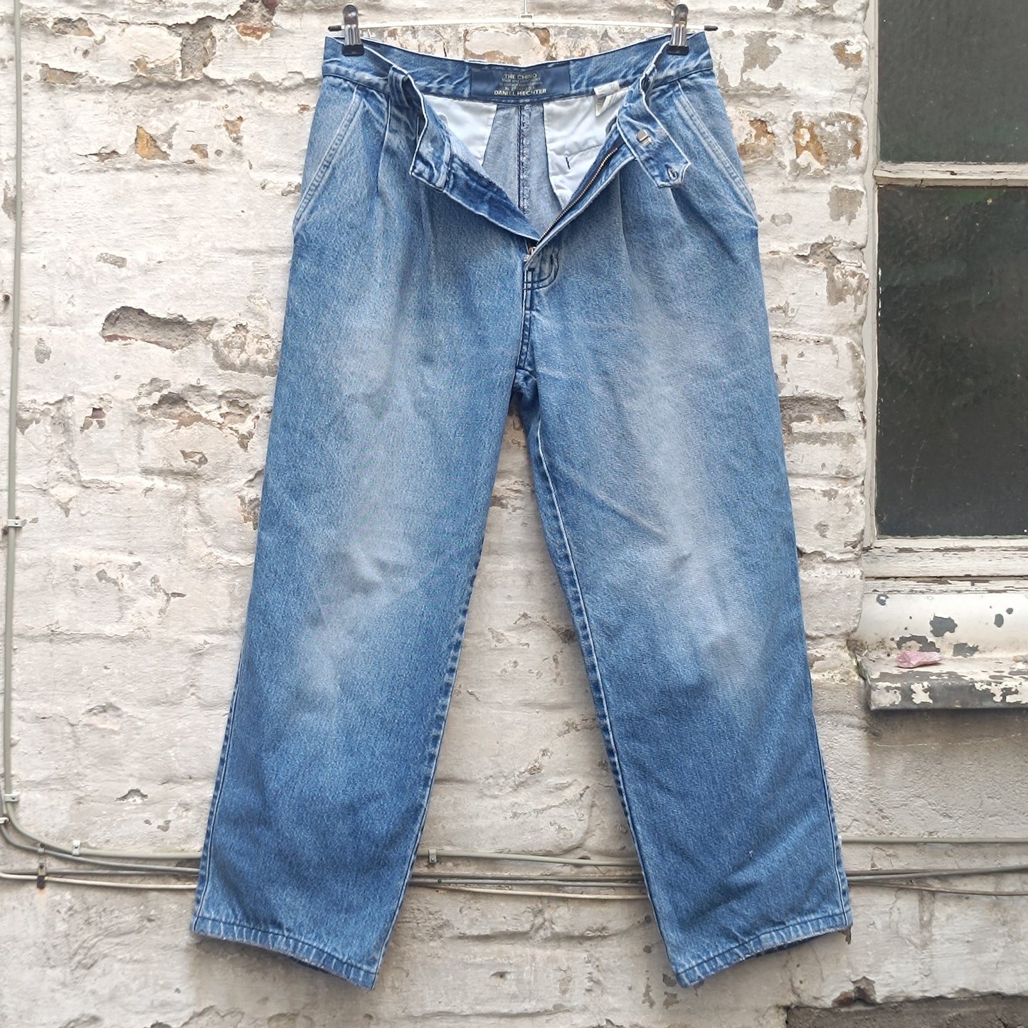 Vintage 80s Daniel Hechter Pleated Denim Chinos | High-Waist Blue Jeans