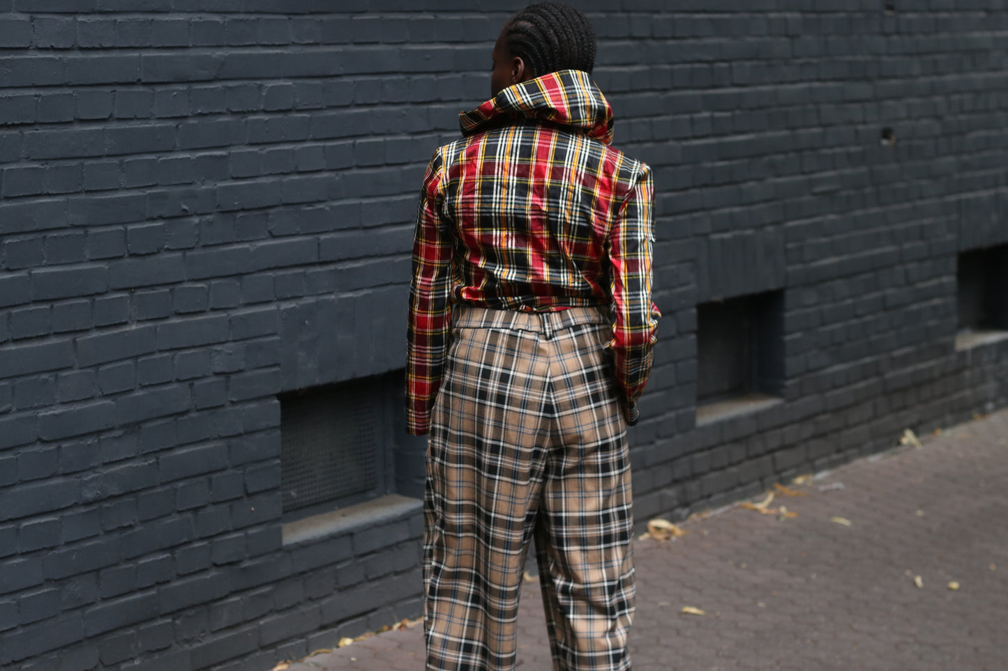 Plaid Trousers Vintage 90s Brown High Waist Pants  XS