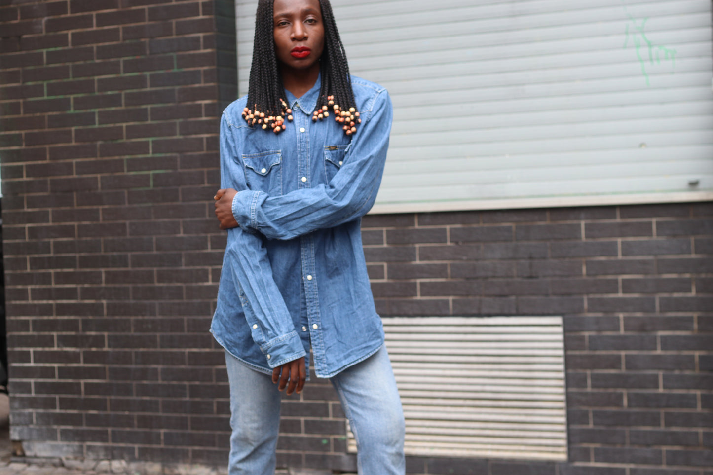 Vintage Lee 90s Western Denim Shirt L Light Wash Cowboy Jean Snap Button Top Blouse