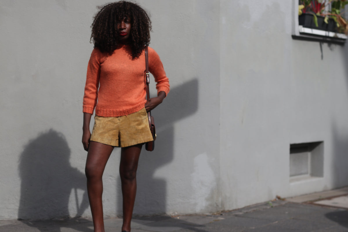 Vintage Orange Knit Jumper | 70s Crewneck Sweater XS