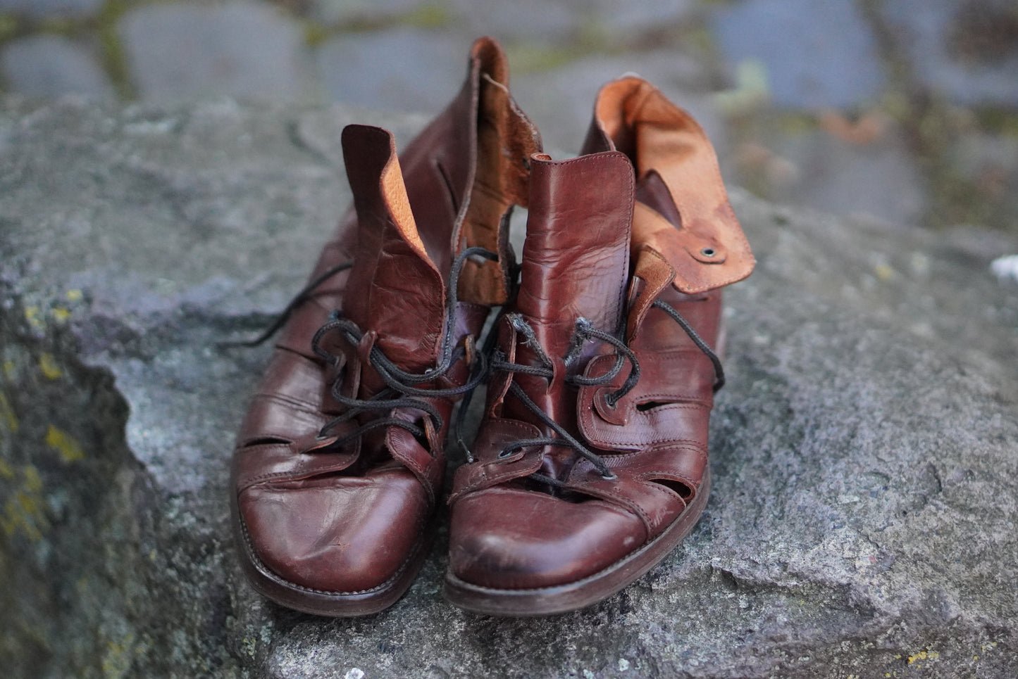 Ralph Harrison Vintage 90s Brown Leather Gladiator Sandals Lace Up Booties Shoes