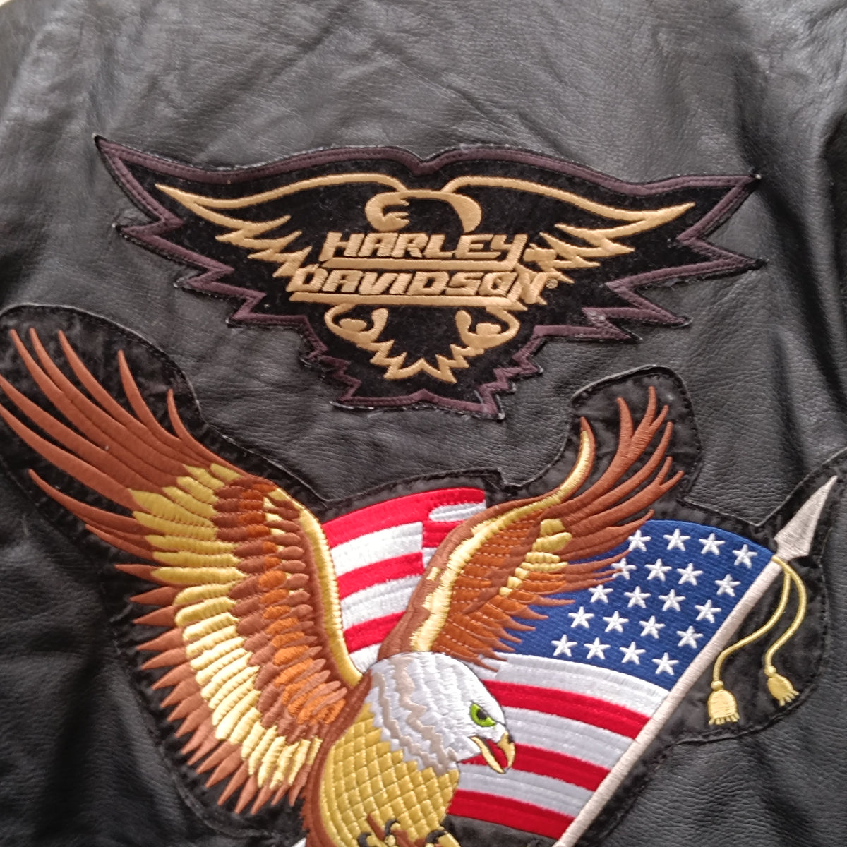 Vintage Leather Bomber Jacket - 90s Black Patch Flight Coat | L/XL