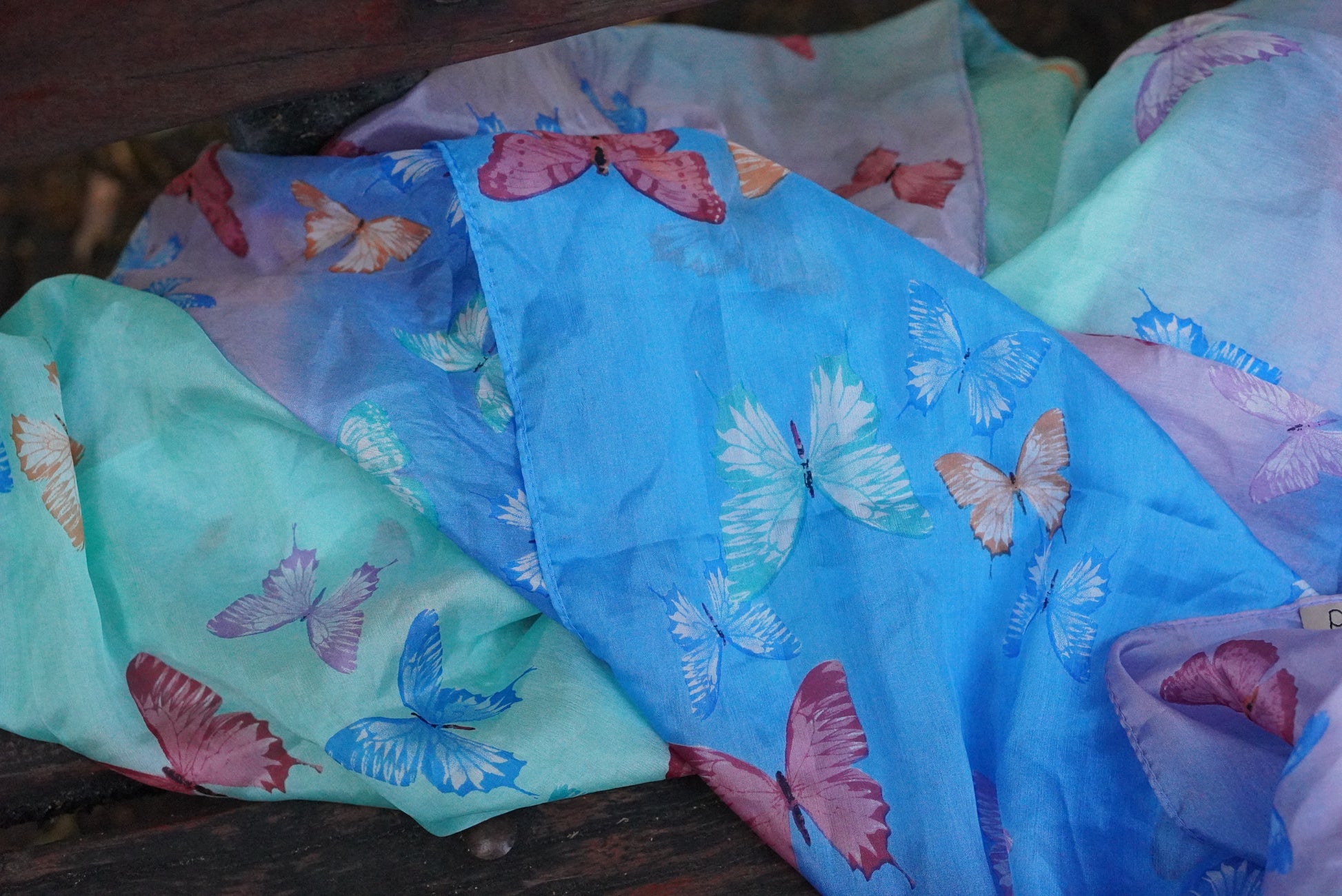Vintage Passigatti Silk Scarf Butterfly Print Blue Purple Ombre Sheer Neck Head
