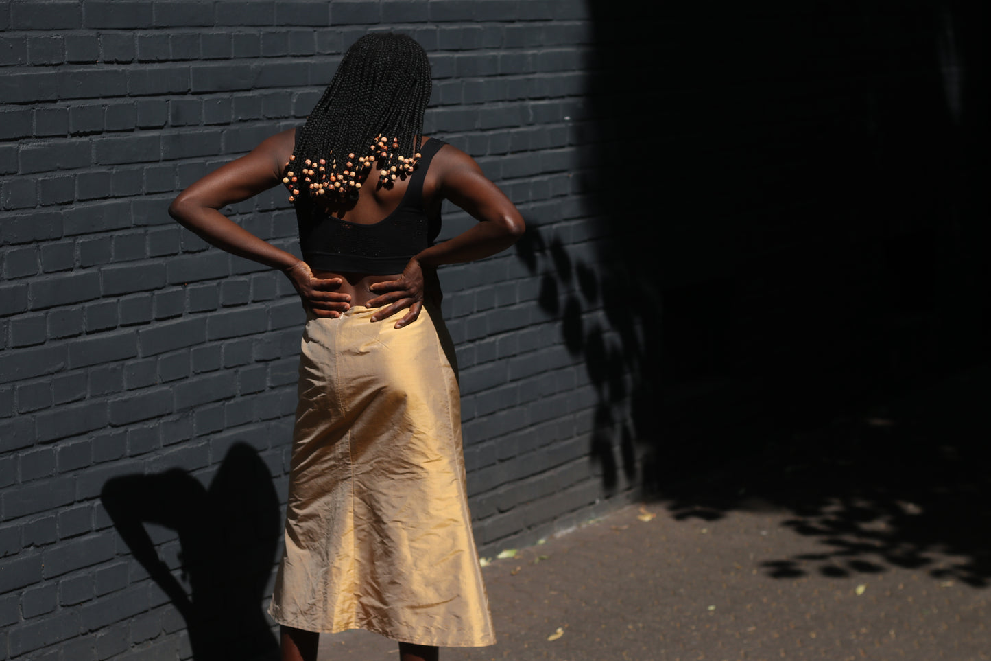 By Marja Vintage 90s Gold Silk Midi Skirt S Minimalist Metallic Shimmer Flare