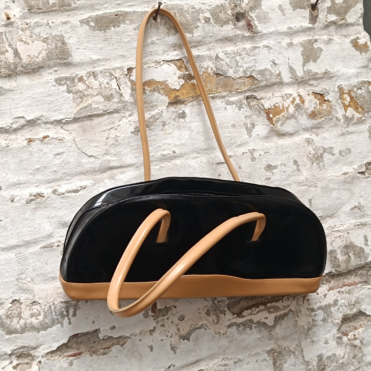 Vintage 90s L. Credi Shoulder Bag | Black Patent Leather Purse
