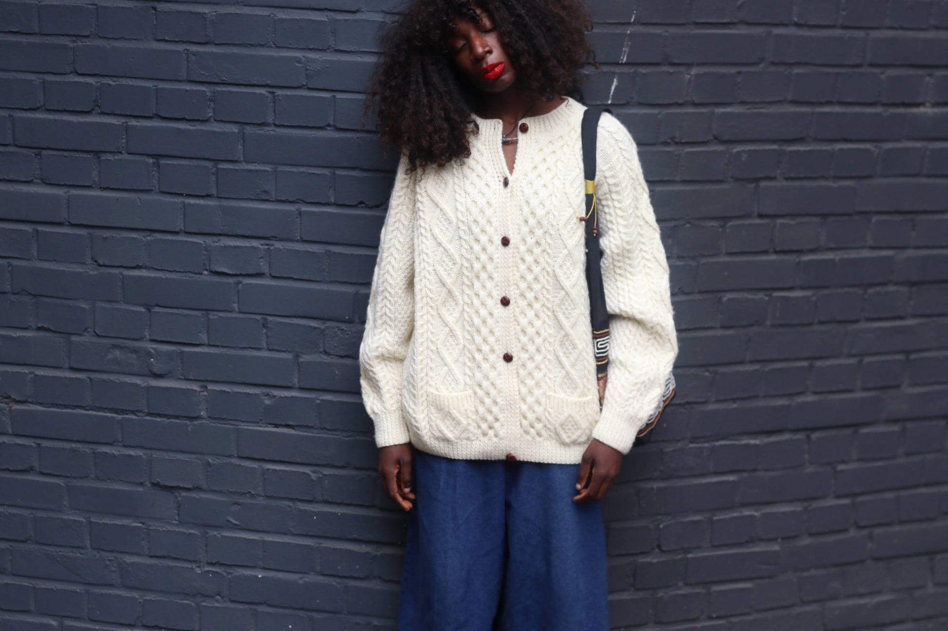 Irish Cable Knit Cardigan - Vintage 1970s Cream Aran Wool - M/L