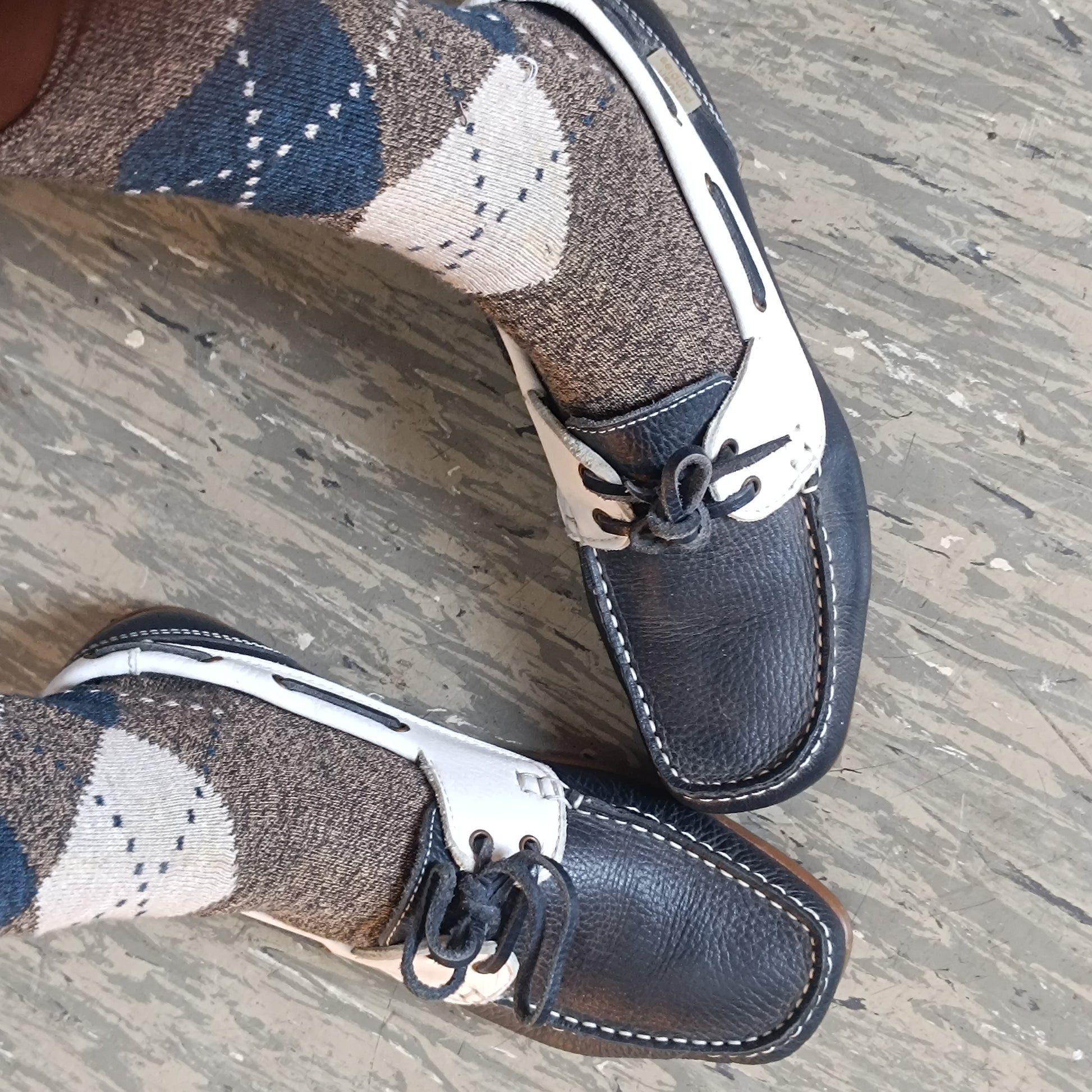 Vintage Boat Shoes | 90s Two Tone Leather Loafers Navy White EU 39