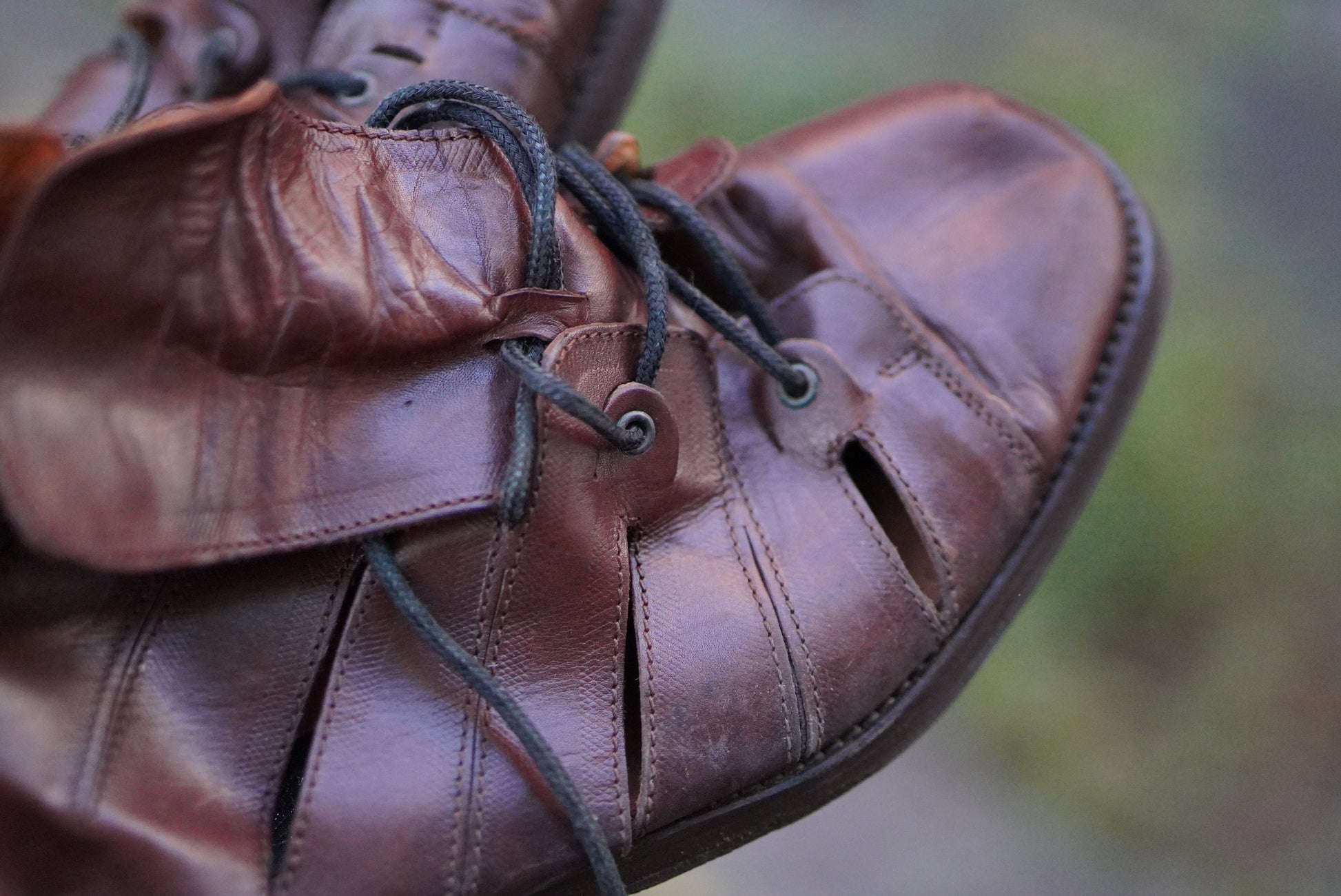 Ralph Harrison Vintage 90s Brown Leather Gladiator Sandals Lace Up Booties Shoes