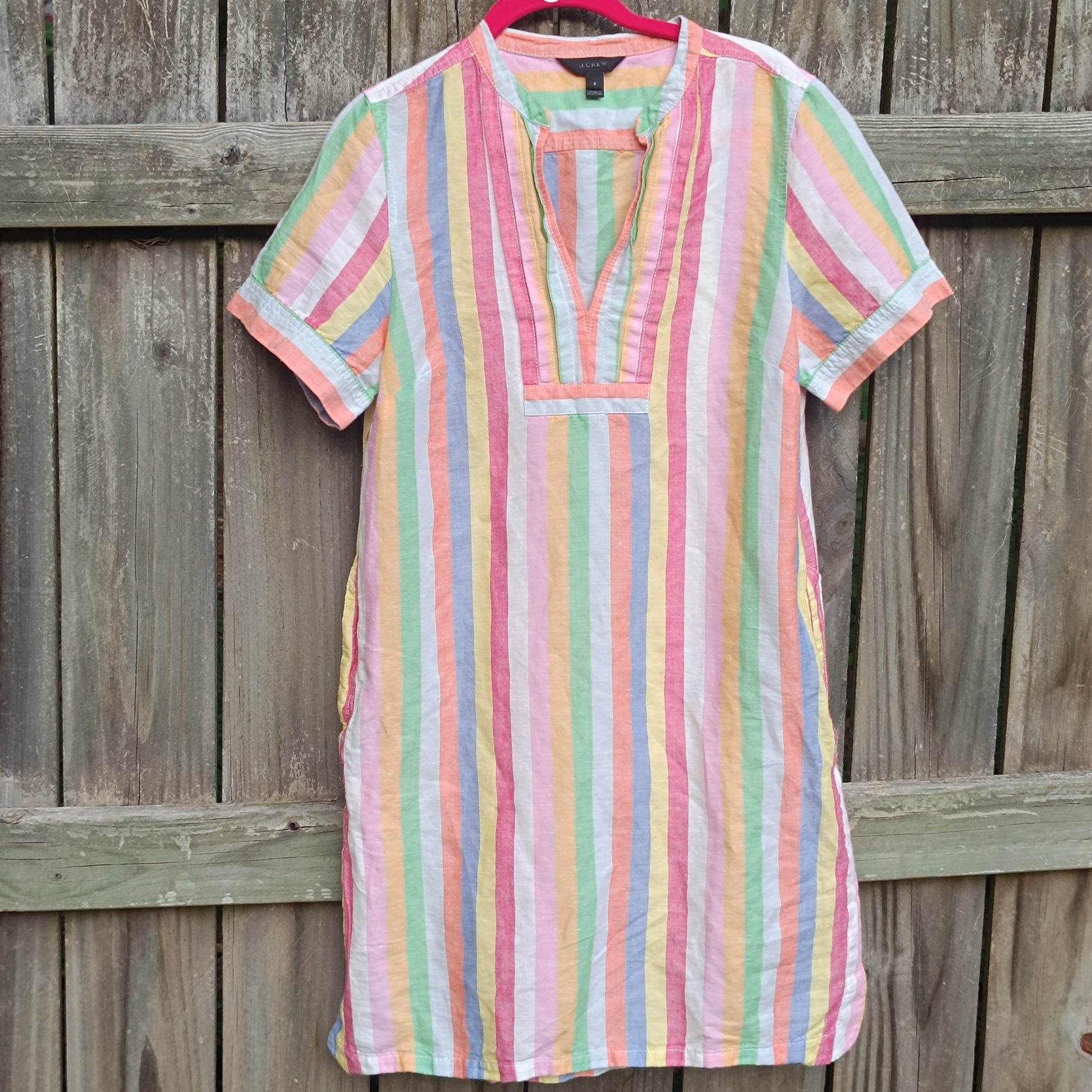 Vintage Y2K J Crew Pastel Stripe Cotton Tunic Dress - Summer Mini