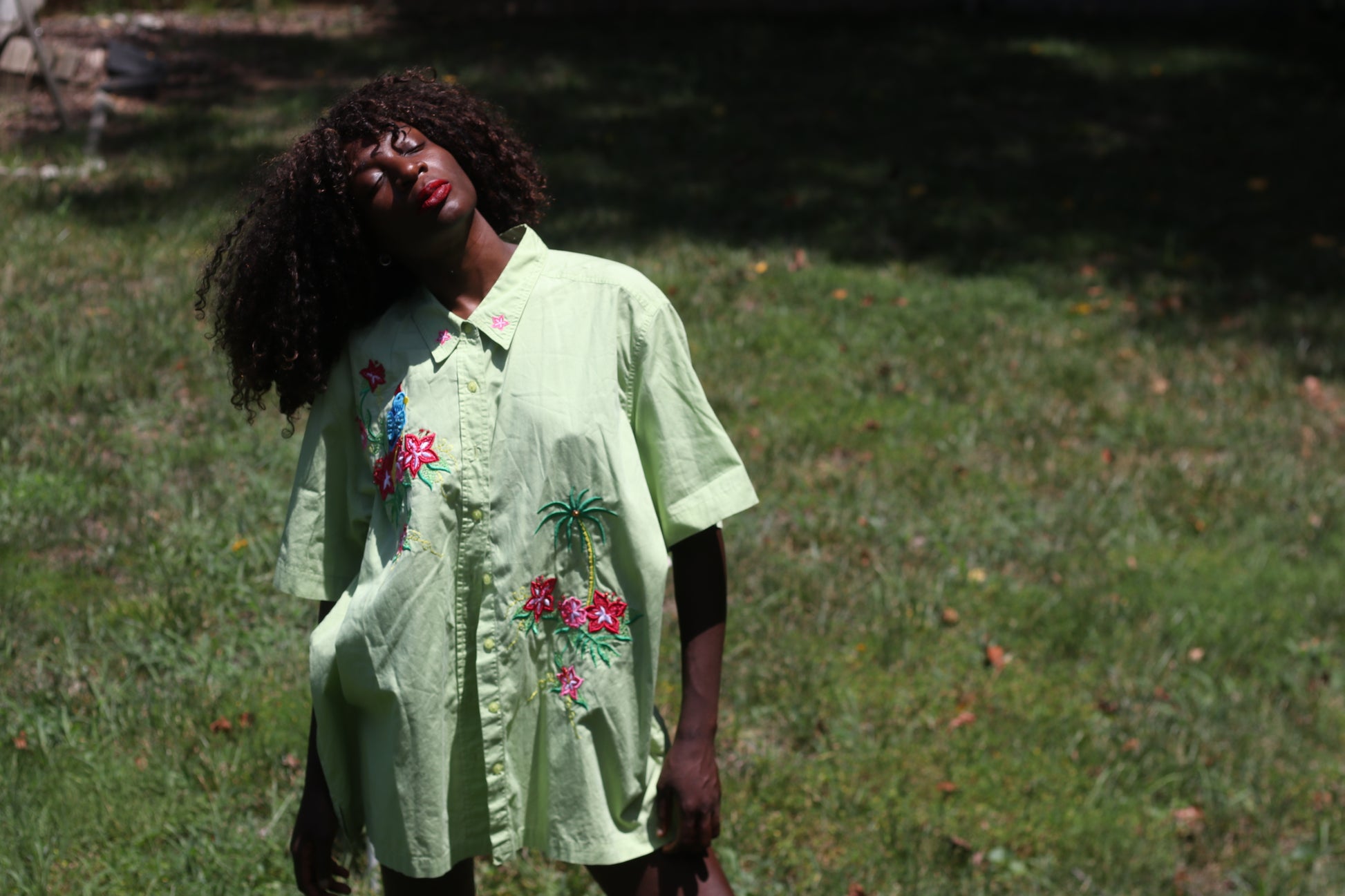 Bobbie Brooks Vintage 90s Green Embroidered Tropical Hawaiian Shirt