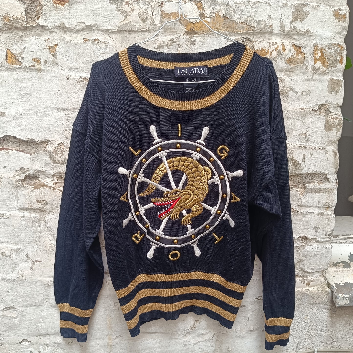 Vintage Escada Alligator Sweater | 80s Nautical Knit Jumper - M