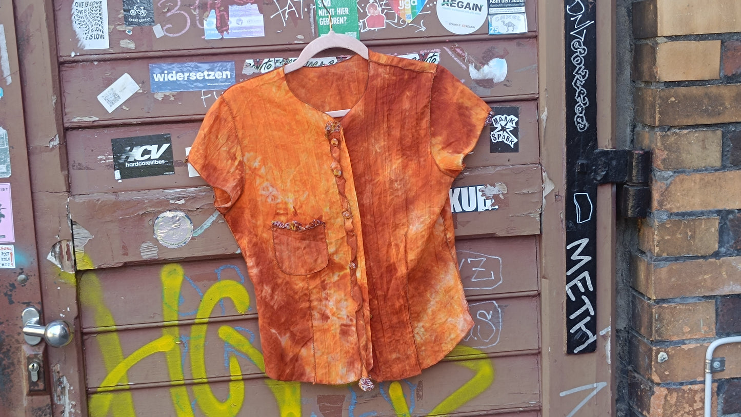 Vintage 90s Tie Dye Top Orange Grunge Blouse Y2K Aesthetic Earthy Festival Shirt