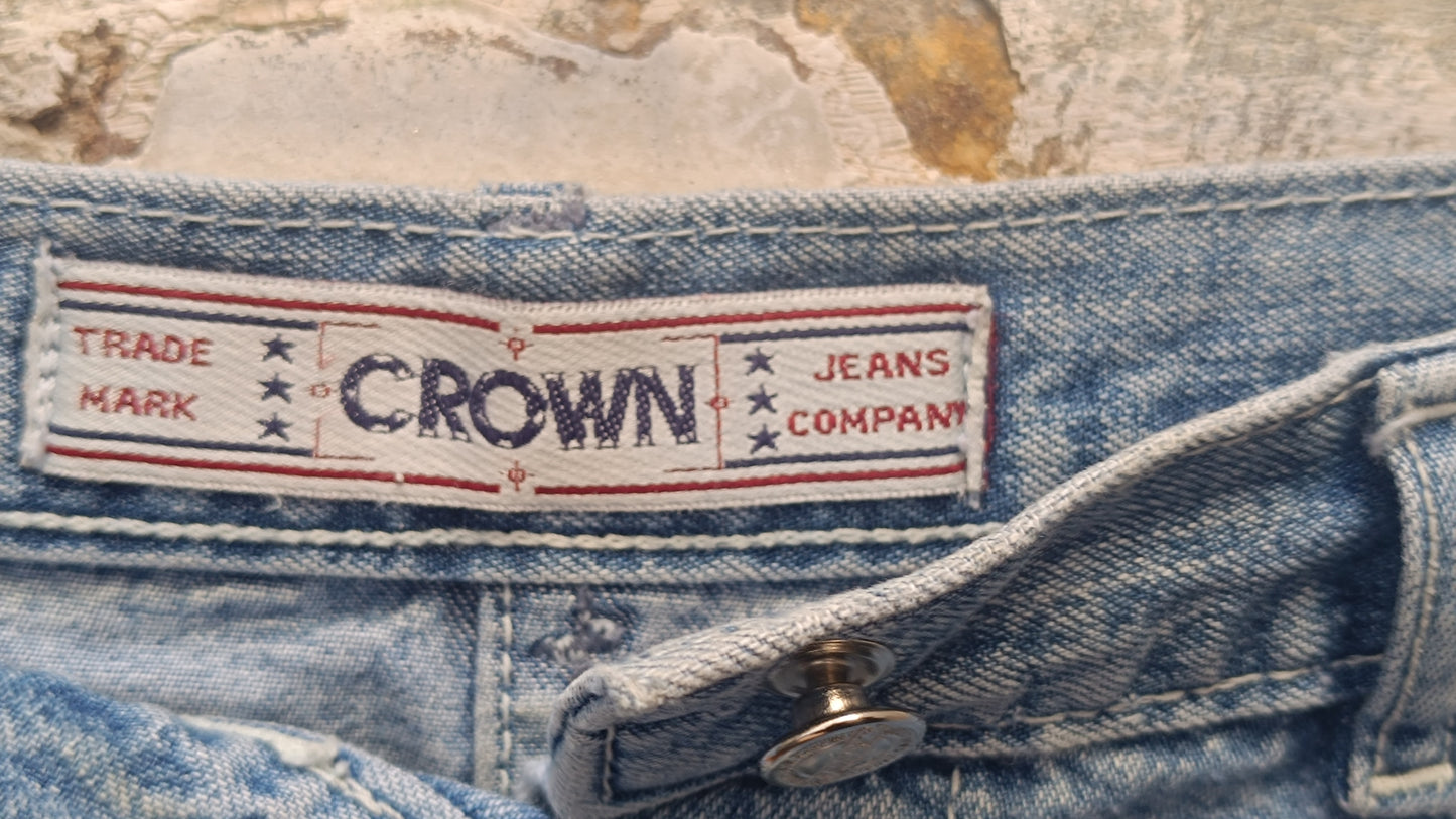 Vintage Denim Skirt Crown Jeans Company 70s 80s High Waisted Button Front A Line