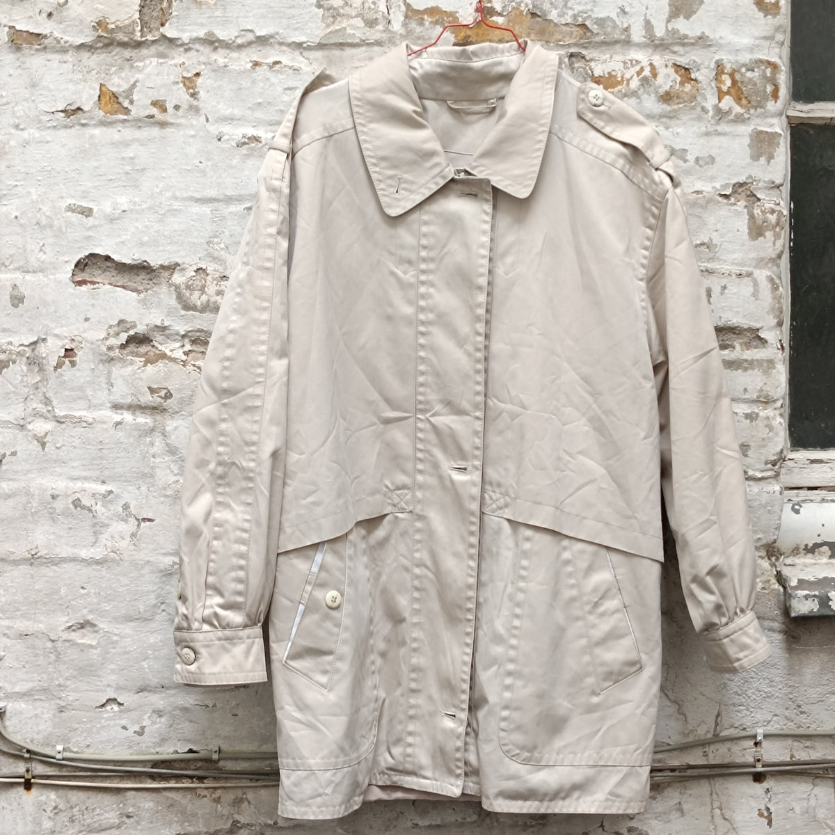 Vintage Beige Trench Jacket | 80s Minimalist Light Coat | S/M