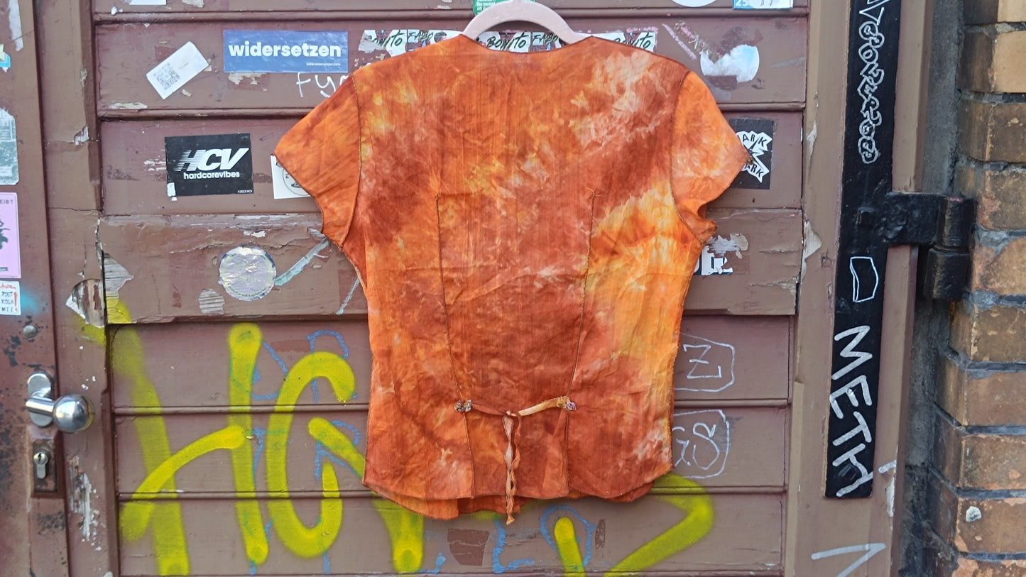 Vintage 90s Tie Dye Top Orange Grunge Blouse Y2K Aesthetic Earthy Festival Shirt