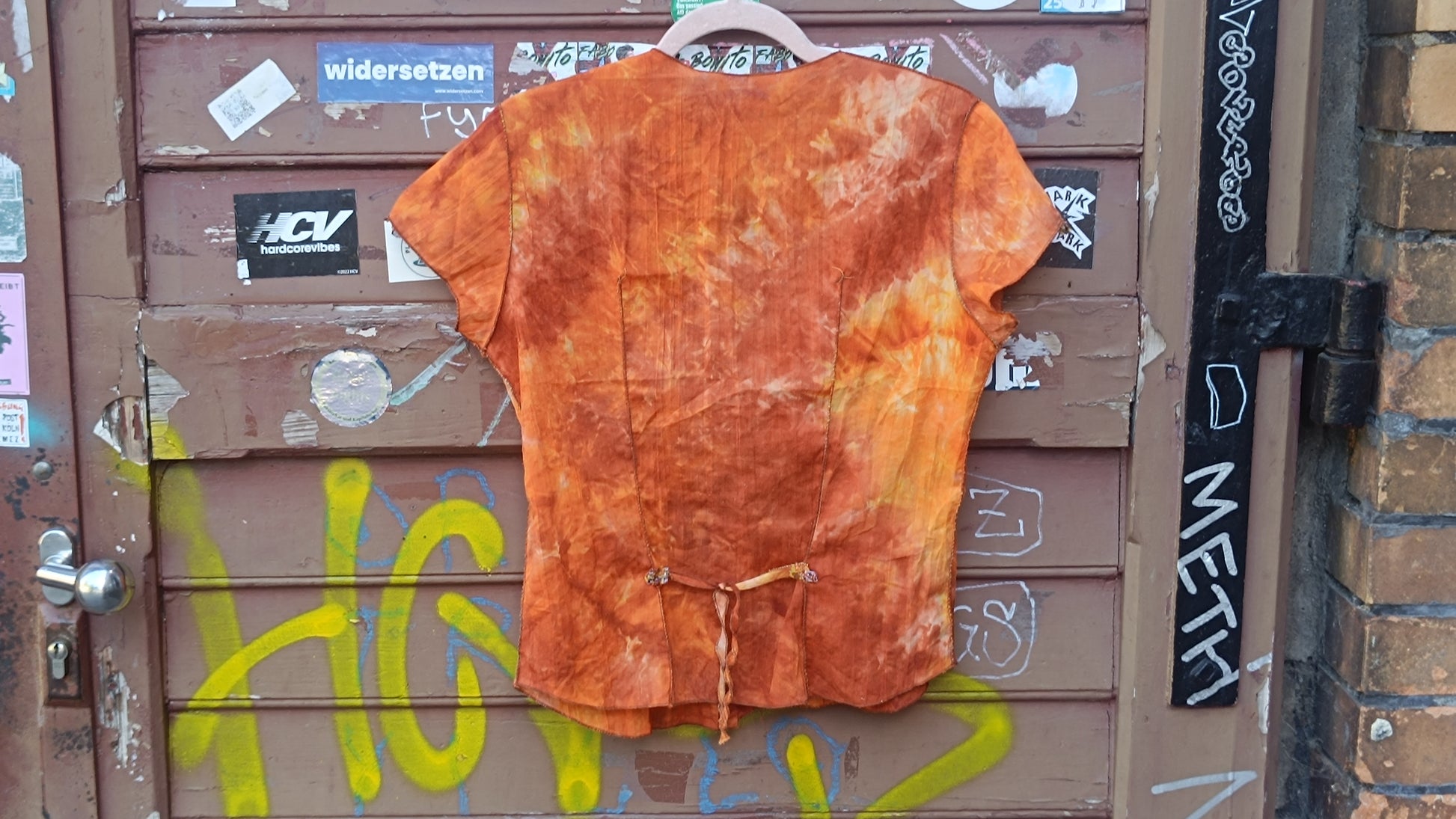 Vintage 90s Tie Dye Top Orange Grunge Blouse Y2K Aesthetic Earthy Festival Shirt