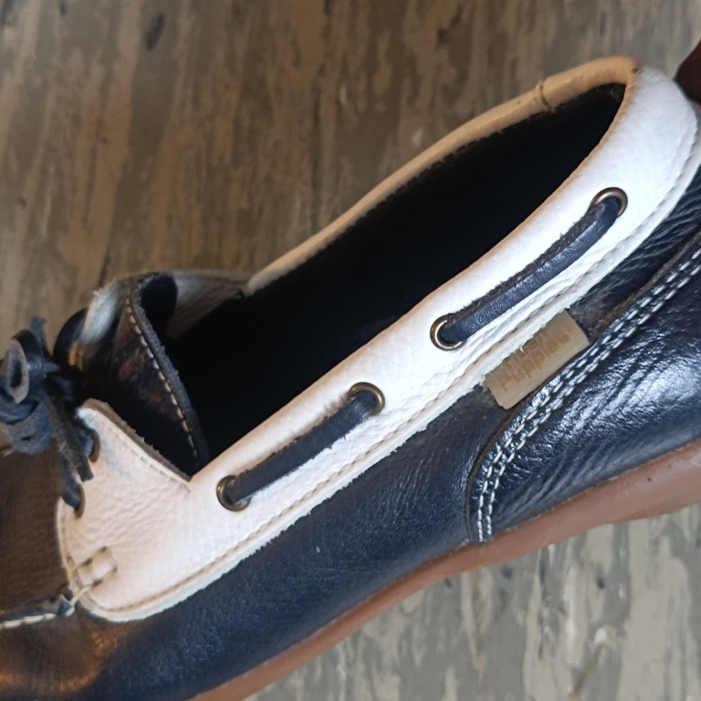 Vintage Boat Shoes | 90s Two Tone Leather Loafers Navy White EU 39