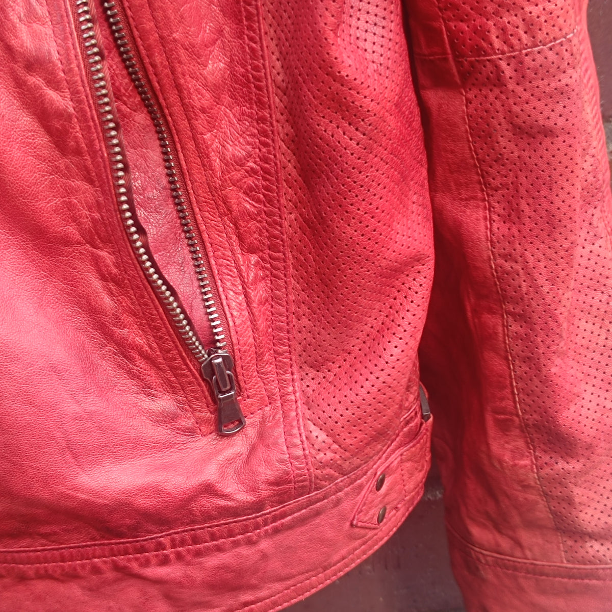 Red Leather Biker Jacket - Vintage Mey & Edlich Moto Jacket - Size L