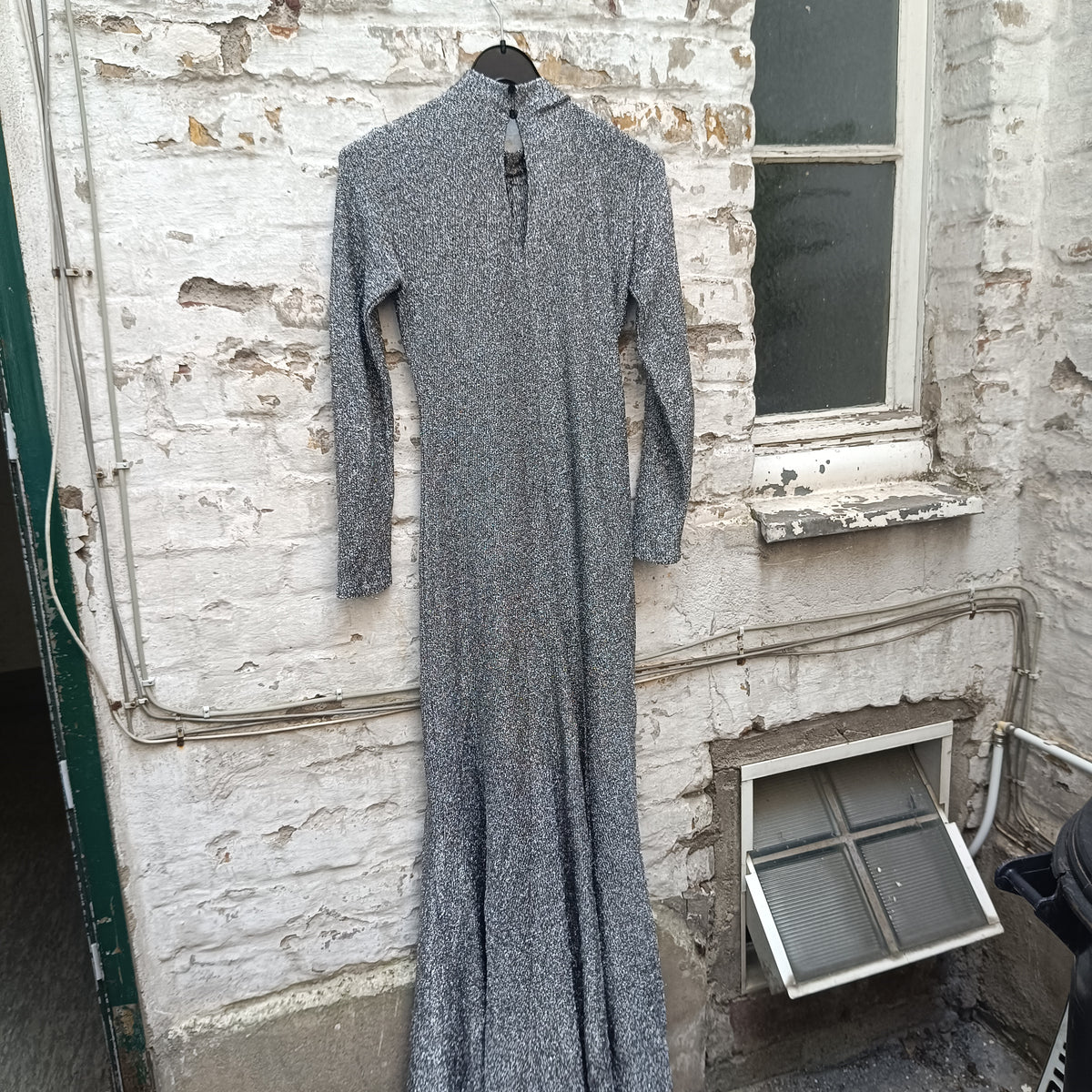 Silver Metallic Maxi Dress | Vintage 70s Lurex Evening Gown | S