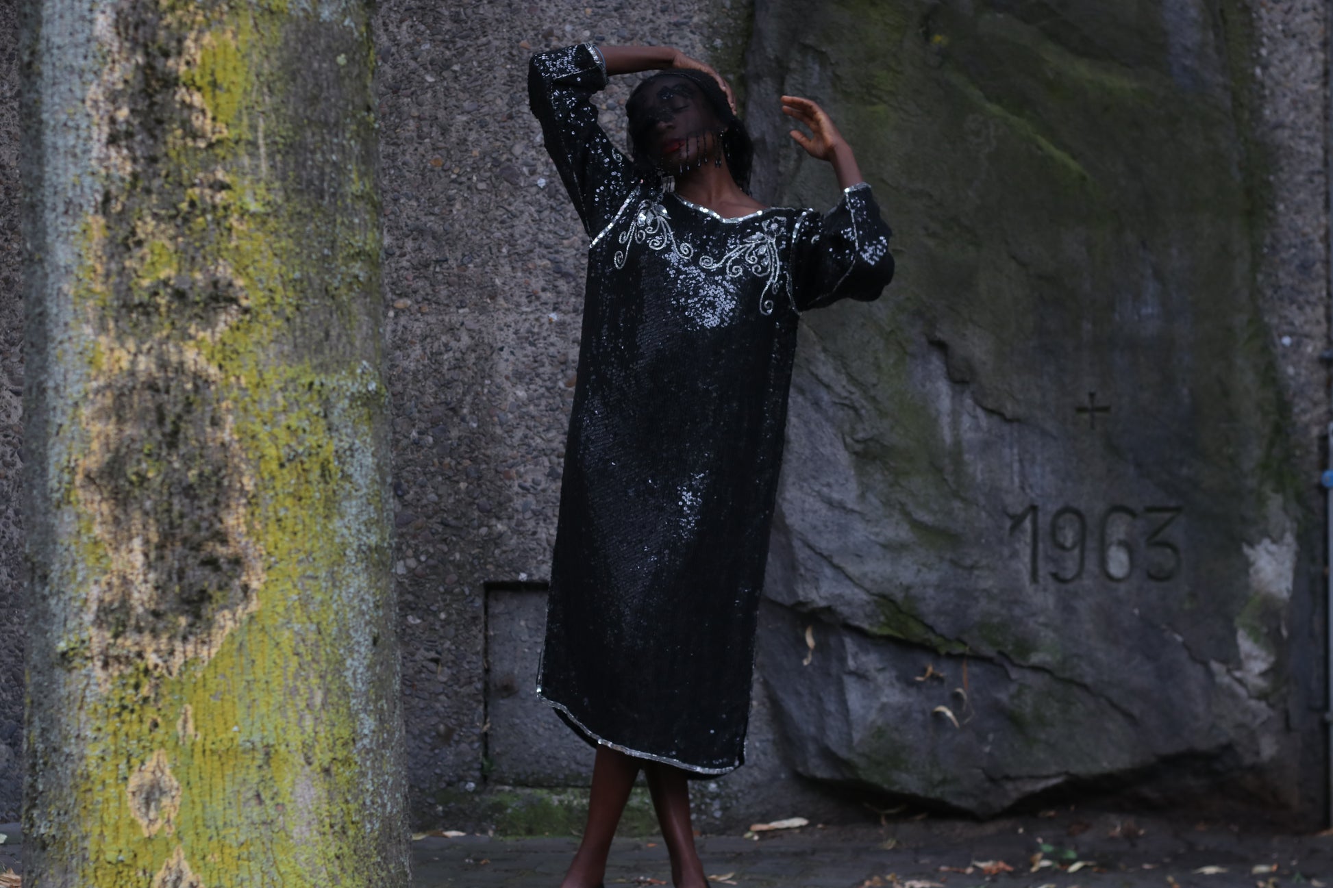  Vintage 1980s Silk Sequin Dress - Made in India Beaded Evening Midi
