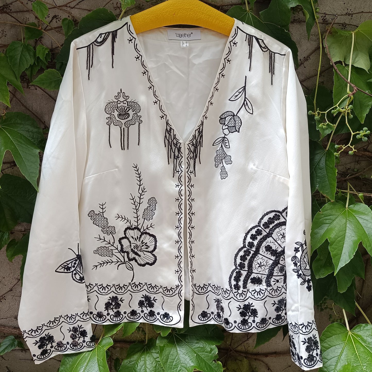 Vintage Silk Embroidered Jacket | 90s White Evening Top M-L