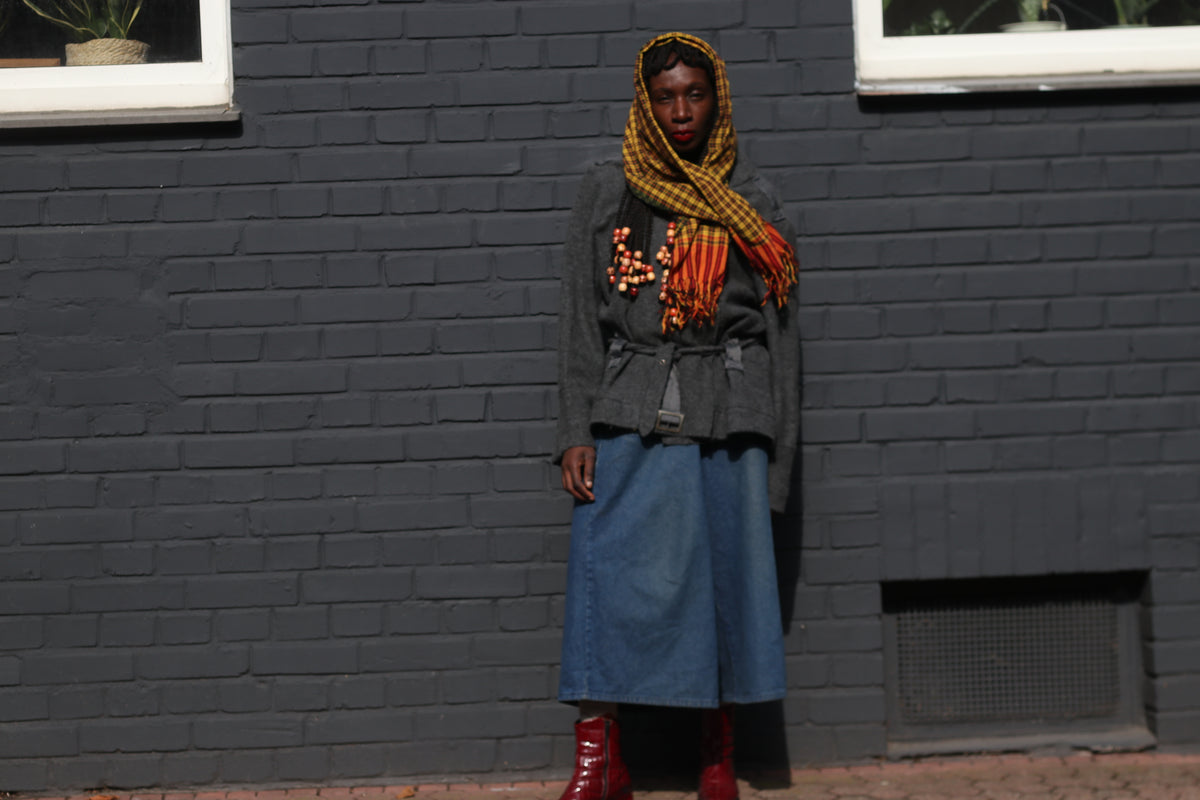 Vintage Plaid Scarf | 90s Yellow Fringe Wrap | Retro Unisex Stole
