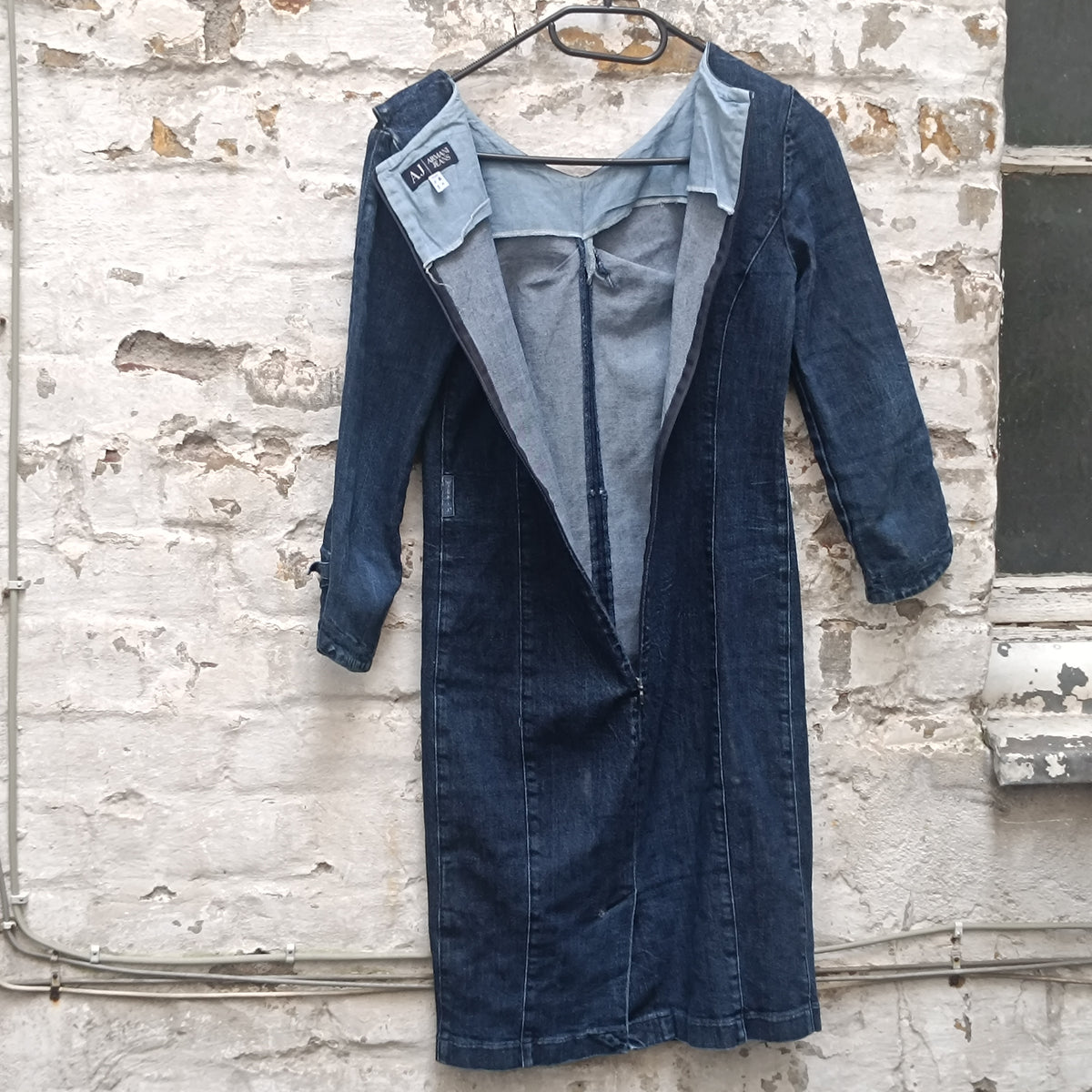 Vintage Denim Dress Y2K Dark Wash Fitted Midi - Armani Jeans | S