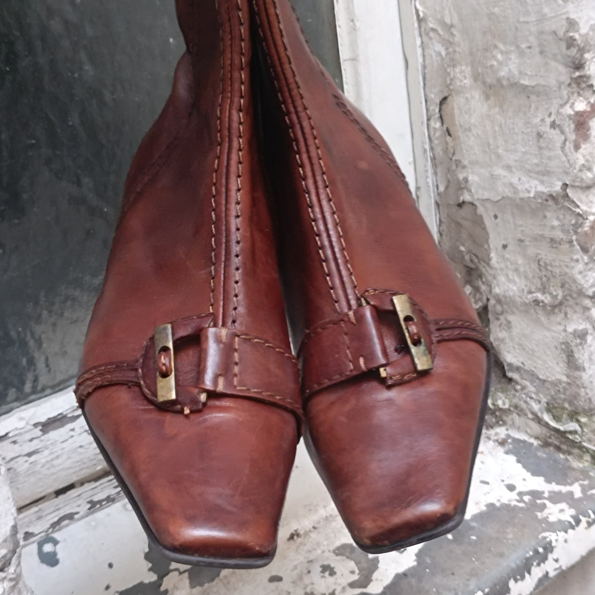 Vintage Brown Leather Ankle Boots | 90s Pointed Toe Booties EU 38.5