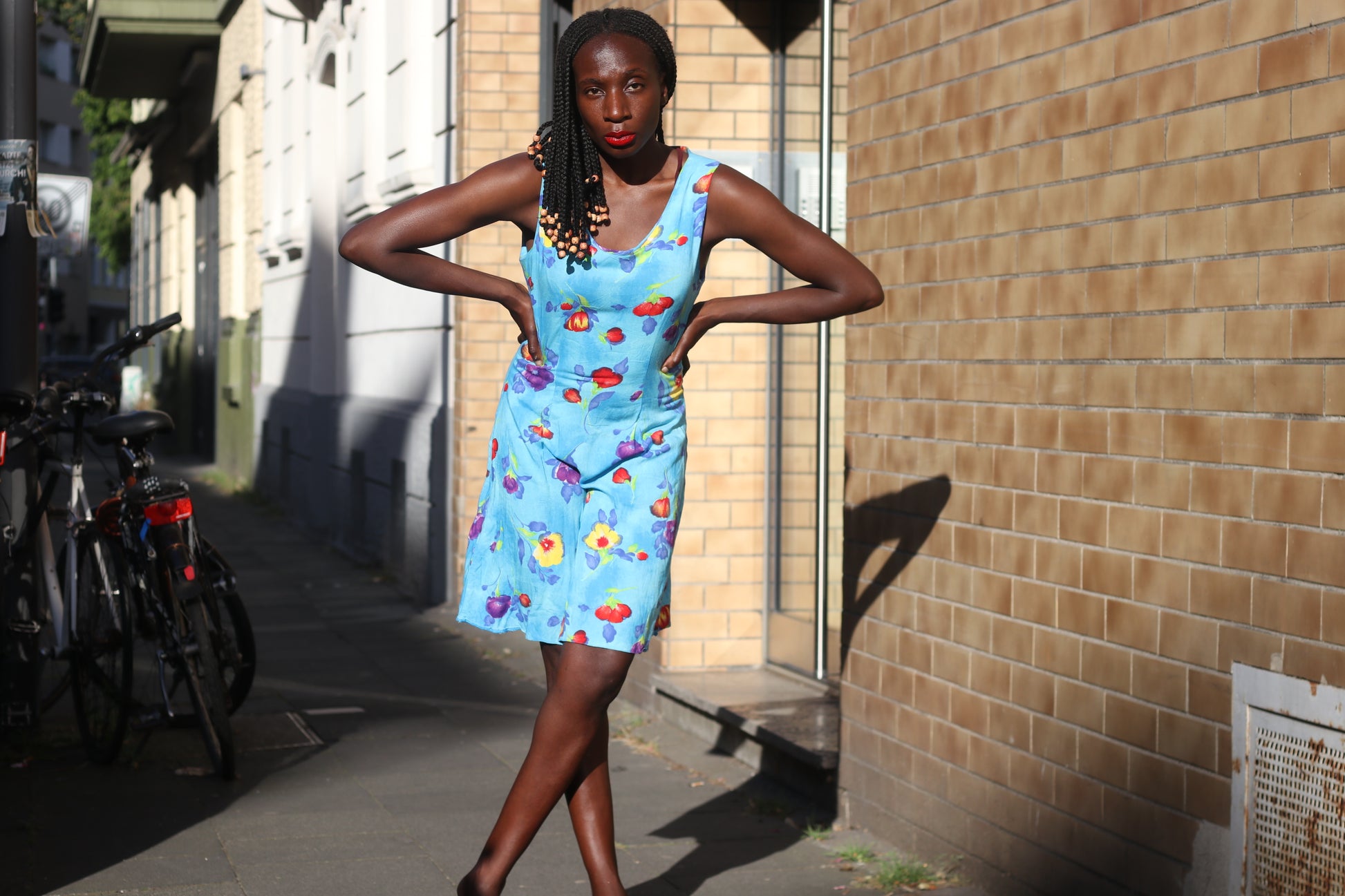 Vintage 90s Floral Dress Blue Sleeveless Summer Sundress Mini Dress Grunge Cute