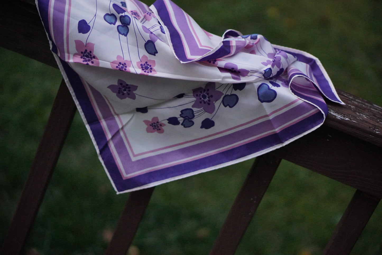 1970s Purple Floral Neck Scarf Made in Japan – Acetate Twill Vintage