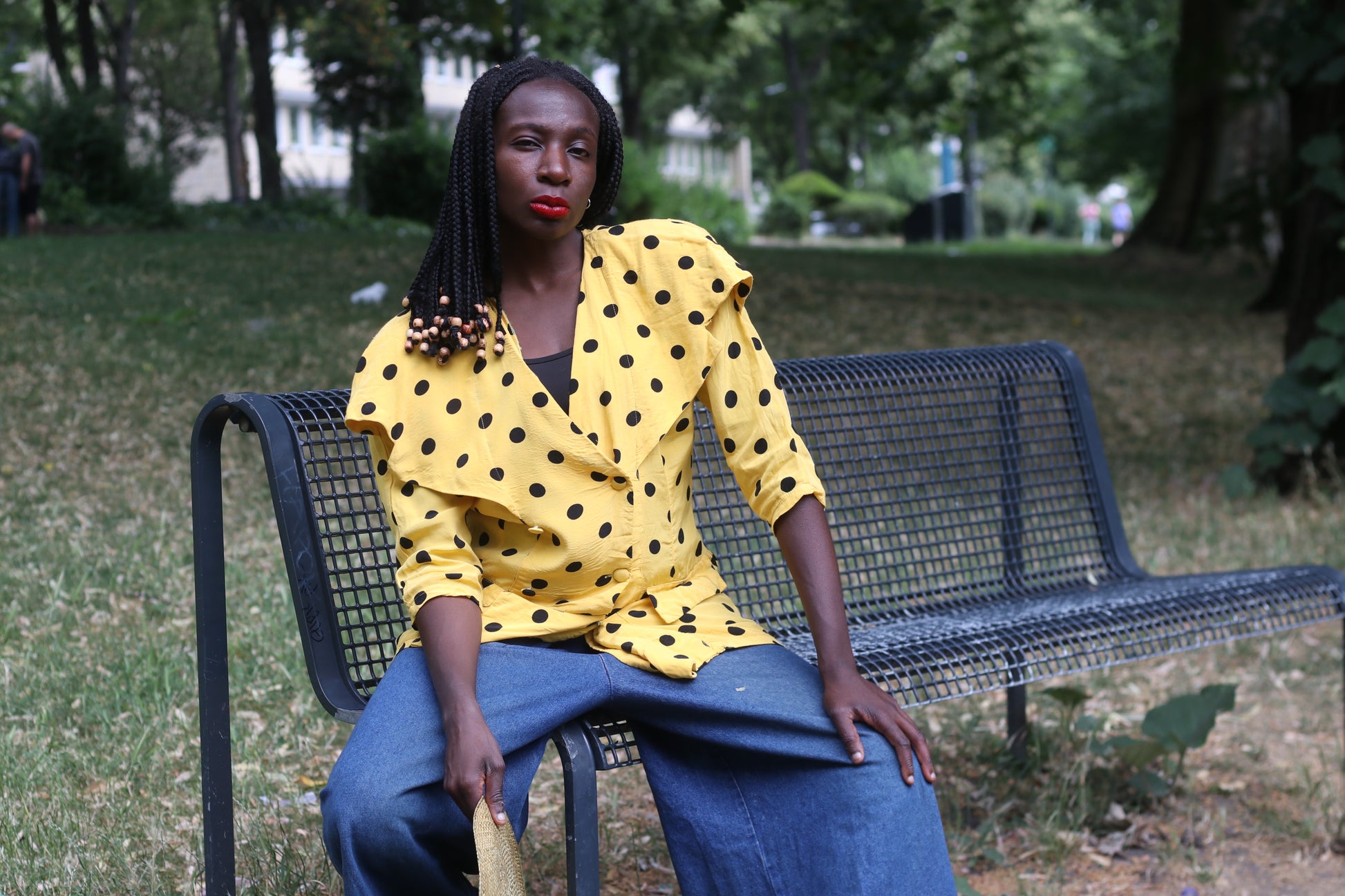 Vintage 1980s Polka Dot Blouse Yellow Black Statement Collar Avant Garde Shirt