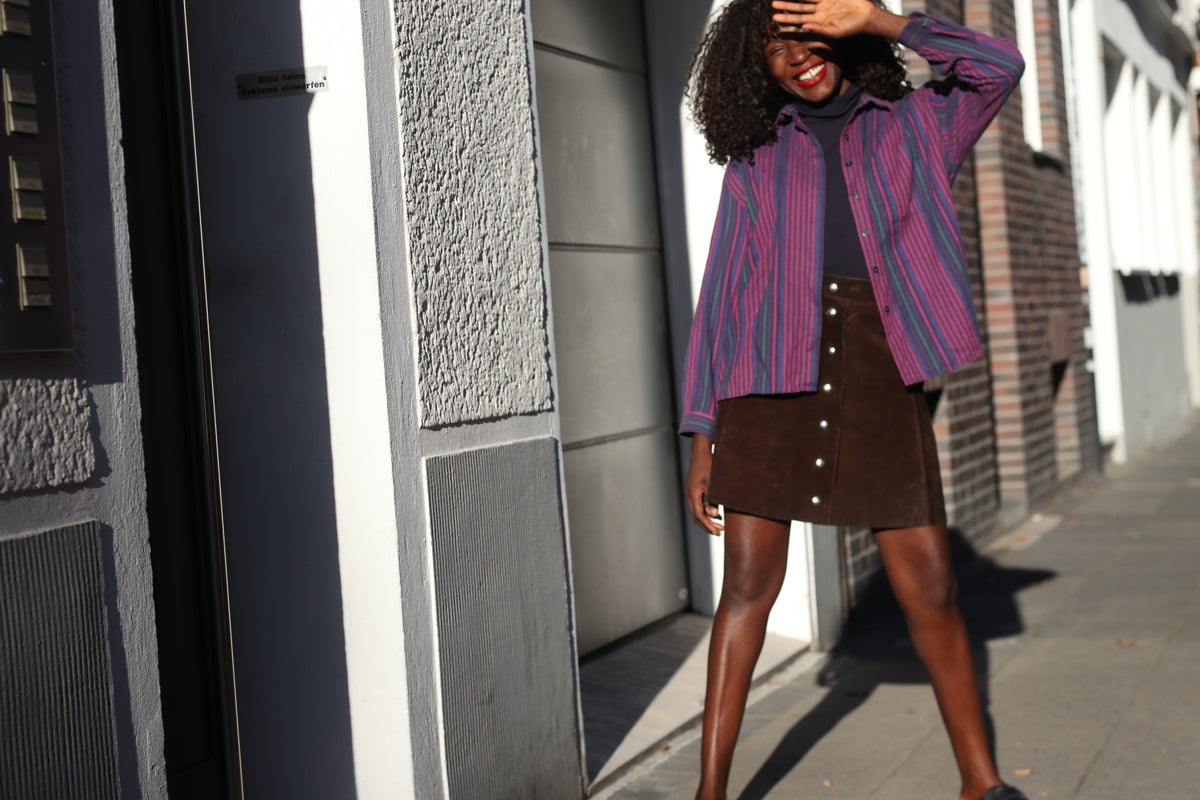 Vintage Striped Oversized Shirt | 90s Purple Teal Cotton Blouse XS to S