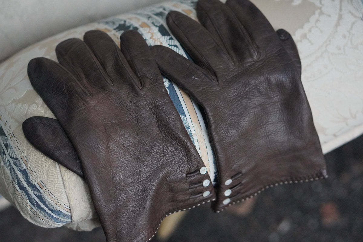 Vintage Leather Gloves | 1950s Dark Brown Driving Gloves - Size S/M
