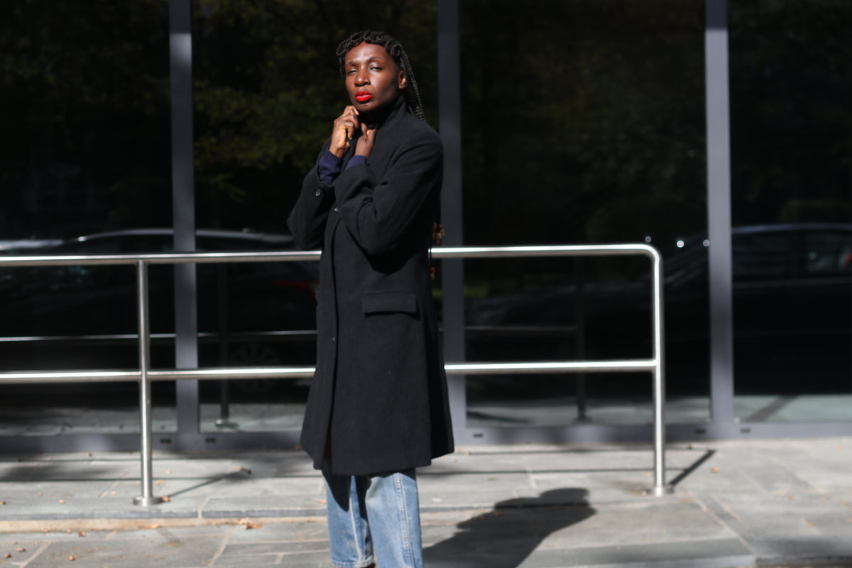 Vintage Wool Cashmere Overcoat | 90s Minimalist Black Long Coat M