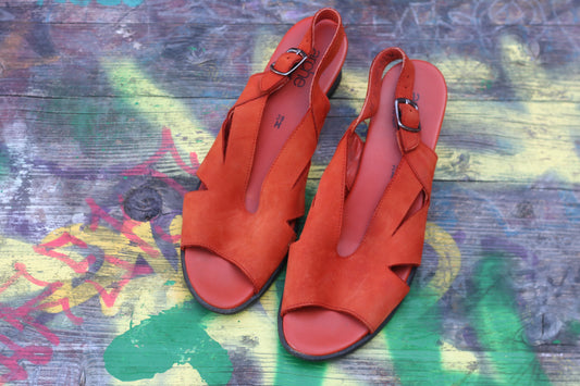 Arche Vintage Orange Leather Sandals French Designer Nubuck Wedge Slingback Size 38
