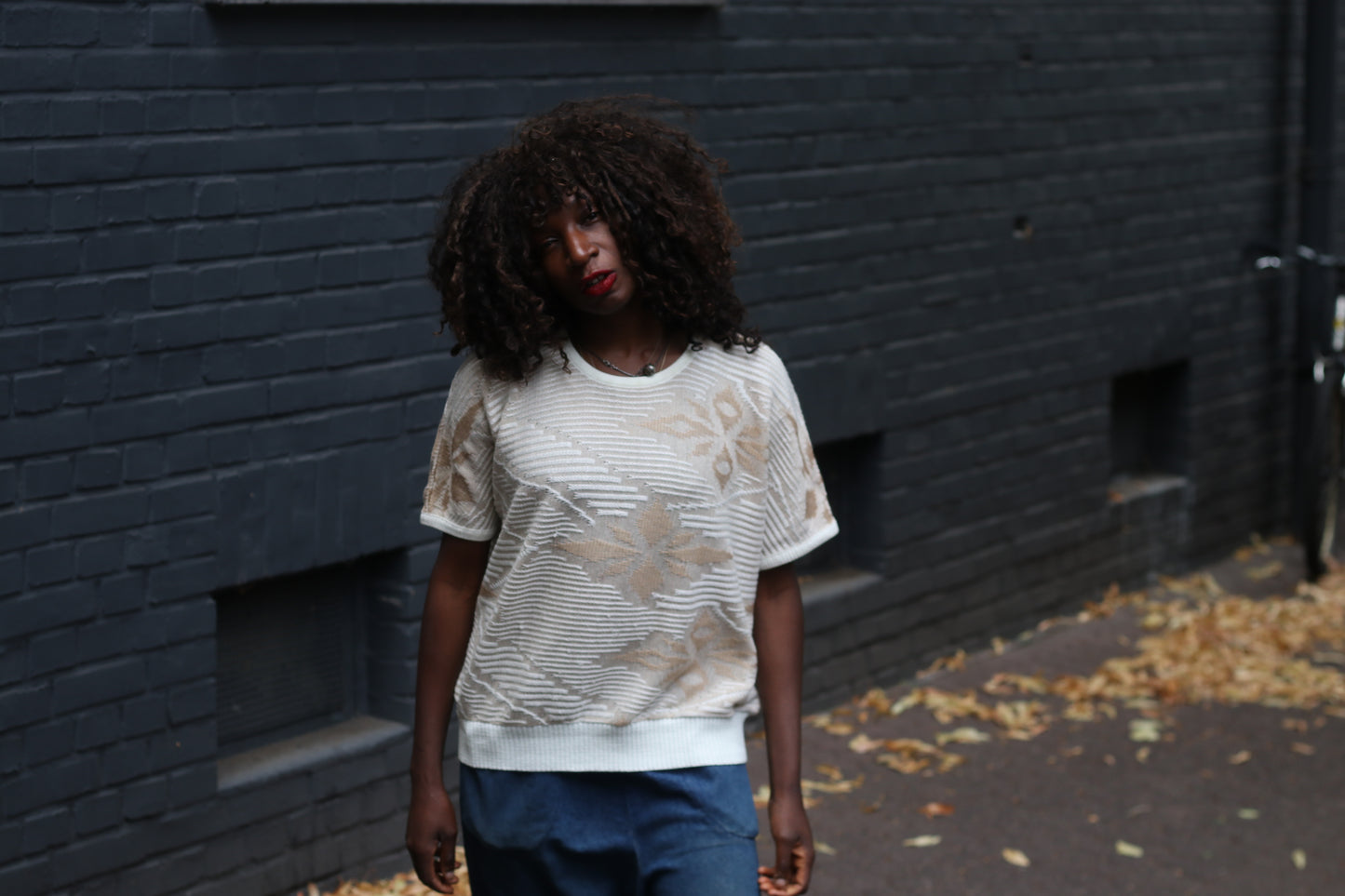 Vintage Short Sleeve Knit Top - 80s Textured Cream Sweater S/M